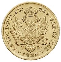 50 złotych 1822, Warszawa, złoto 9.77 g, Plage 7, Bitkin 810 (R), rzadki rocznik, minimalnie justo..