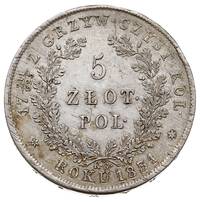 5 złotych 1831, Warszawa, Plage 272, minimalnie justowane, ale bardzo ładne, delikatna patyna