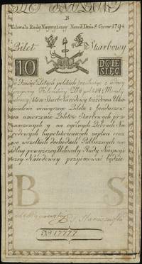 10 złotych polskich 8.06.1794, seria B, numeracja 17777, widoczny fragment znaku wodnego z napisem..
