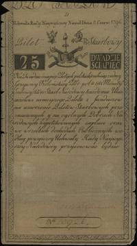 25 złotych polskich 8.06.1794, seria D, numeracja 10926, częściowo widoczny firmowy znak wodny, Lu..