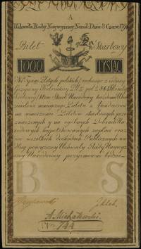 1.000 złotych polskich 8.06.1794, seria A, numeracja 744, widoczny znak wodny z napisem firmowym ...