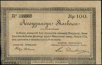 asygnacja skarbowa na 100 złotych polskich 1831, numeracja 169, druk wypełniony na stronie odwrotn..