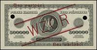 500.000 marek polskich 30.08.1923, po obu stronach ukośny czerwony nadruk WZÓR i dwukrotnie poziom..