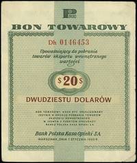 bon na 20 dolarów 1.01.1960, seria Dh, numeracja 0146453, z klauzulą na stronie odwrotnej, Miłczak..