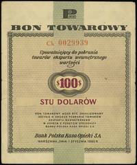 bon na 100 dolarów 1.01.1960, seria Ck, numeracja 0029939, z klauzulą na stronie odwrotnej, Miłcza..