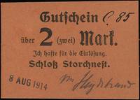 Osieczna, Schloß Storchnest, 2 marki 8.08.1914, seria C, numeracja 85, Podczaski P-123.2.c, Jabł. ..