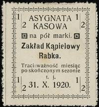 Rabka, Zakład Kąpielowy, asygnata kasowa na 1/2 i 1 markę i 1 koronę 31.01.1920, Podczaski G-281A...
