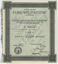 S.A. Cukrowni Strzyżów w Strzyżowie, 5 akcji po 5.000 marek polskich = 25.000 marek polskich, 1923..