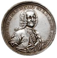 Profesor Michael Richey - rektor gimnazjum w Hamburgu, medal 1748, sygnowany P H Goedecke wybity z..