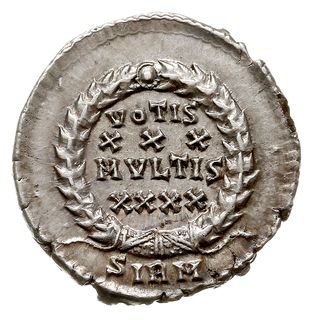 siliqua 351-361, Sirmium, Aw: Popiersie cesarza w prawo, DN CONSTANTIVS PF AVG, Rw: W wieńcu VOTIS XXX MVLTIS XXXX, u dołu SIRM, srebro 3.51 g, RIC 15 / 66, C. 342, piękny egzemplarz, patyna