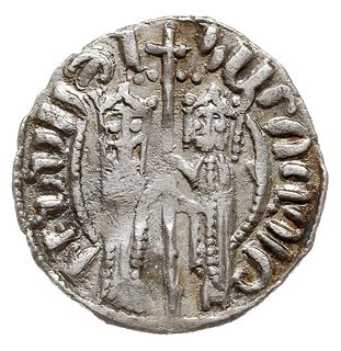 tram, Aw: Stojący król Hetoum i królowa Zabel, Rw: Lew z krzyżem w prawo, srebro 2.80 g, Nercessian 333-344