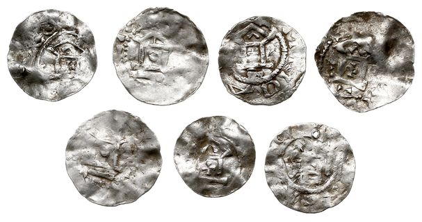 Frankonia, Otto III, zestaw denarów typu OAP, razem 7 sztuk