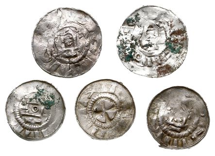 Saksonia, zestaw denarów krzyżowych i naśladownictw, Kapliczka / Krzyż kawalerski, CNP typ II, razem 5 sztuk