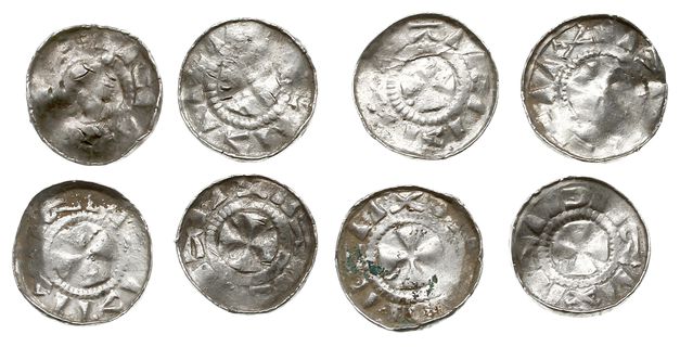 Saksonia, zestaw denarów krzyżowych i naśladownictw, Krzyż prosty z kółkami / Krzyż patriarchalny, CNP typ VI, Str. 23, razem 8 sztuk