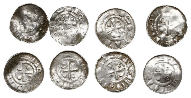 Saksonia, zestaw denarów krzyżowych i naśladownictw, Krzyż prosty z kółkami / Krzyż patriarchalny, CNP typ VI, Str. 23, razem 8 sztuk