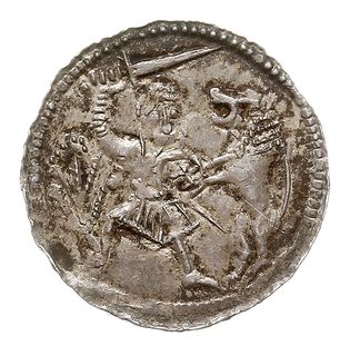 denar, Aw: Książę na tronie, obok giermek, Rw: Rycerz walczący ze lwem, srebro 0.42 g, Str. 40, Such. XVI/1