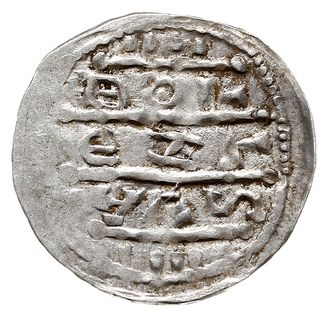 denar, 1157-1173, Aw: Książę siedzący na tronie na wprost, Rw: Napis BOL/SZL/AVS w trzech liniach, srebro 0.44 g, Str. 55, Such. XX/2, rzadki