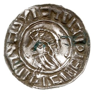 naśladownictwo denara anglosaskiego typu Small Cross, ok. 995-1005, Sigtuna, Aw: Popiersie w diademie i płaszczu w lewo w obwódce, wokoło napis, Rw: Mały krzyż w obwódce, wokoło IDOIHNCFCTCFLIIIIO, srebro 1.86 g, Malmer -/555 (nienotowany awers), rzadkie i ładnie zachowane