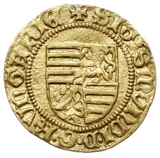 goldgulden (1411), Buda, Aw: Tarcza herbowa, Rw: Św. Ładysław, po bokach V i K z krzyżem, złoto 3.52 g, Huszár 573, Lengyel 18/5, Pohl D2-11