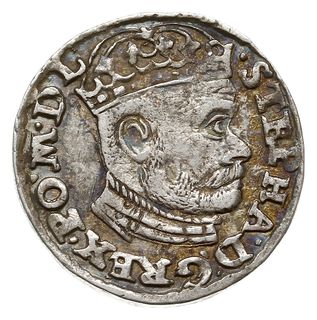 trojak 1584, Olkusz, odmiana z literami G - H po bokach Orła i Pogoni, Iger O.84.2.- (R2), ale inna odmiana napisu (PO zamiast POL) i typowe popiersie dla monety z półlewkiem, bardzo rzadki, patyna