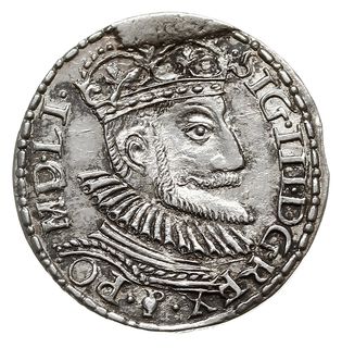 trojak 1593, Olkusz, znak Topór na rewersie, Iger O.93.10.a (R5), T. 35, moneta wytworzona techniką walcową, mennicza wada, wielka rzadkość, delikatna patyna