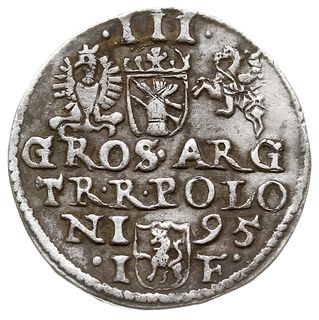 trojak 1595, Olkusz, odmiana ze znakiem ruszt pod popiersiem, Iger O.95.2.a (R4), T. 12, bardzo rzadki, ciemna patyna