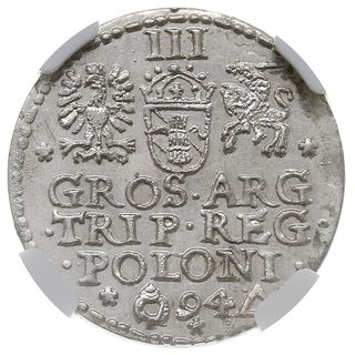trojak 1594, Malbork, Iger M.94.1.a, moneta w pudełku NGC z certyfikatem MS65, wyśmienity egzemplarz