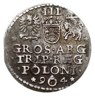 trojak 1594, Malbork, pierścień poniędzy końcówką daty, Iger M.94.3.a (R3), rzadki typ monety, patyna