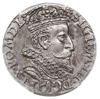 trojak 1601, Kraków, popiersie króla w prawo, Iger K.01.2.a (R1), moneta w pudełku PCGS z certyfikatem MS 63, patyna