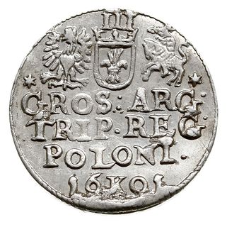 trojak 1601, Kraków, popiersie króla w prawo, Iger K.01.2.a (R1), moneta wybita lekko uszkodzonym stemplem