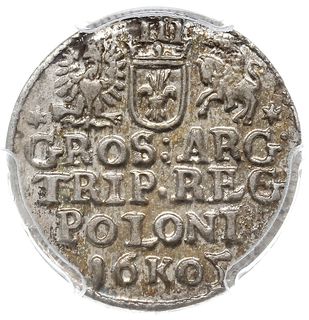 trojak 1605, Kraków, Iger K.05.1.b. (R1), moneta w pudełku PCGS z certyfikatem MS 62, bardzo ładnie zachowany