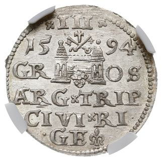trojak 1594, Ryga, Iger R.94.1.b, Gerbaszewski 9, moneta w pudełku NGC z certyfikatem MS64, wyśmienity egzemplarz