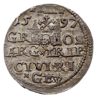 trojak 1597, Ryga, Iger R.97.1.a, Gerbaszewski 3, na awersie punca kolekcjonerska, patyna