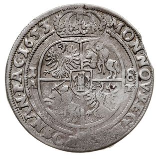ort 1653, Poznań, na awersie napis IOAN CASIMI D...., T. 4, moneta wybita z krawędzi blachy