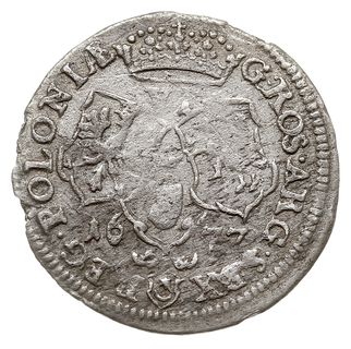 szóstak 1677, Bydgoszcz, litery S B pod popiersiem króla, H-Cz. 5283 (R6), T. 8, mennicza wada bicia, bardzo rzadki