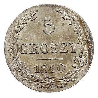 5 groszy 1840, Warszawa, odmiana bez kropek na rewersie, Plage 141, Bitkin 1193, wyśmienity stan zachowania, patyna
