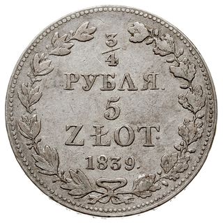3/4 rubla = 5 złotych 1839, Warszawa, Plage 363, Bitkin 1145