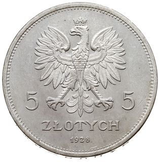 5 złotych 1928, Warszawa, Nike, Parchimowicz 114.a, moneta z dużym blaskiem menniczym, wybita z pierwszych uderzeń stempla, wyśmienity stan zachowania