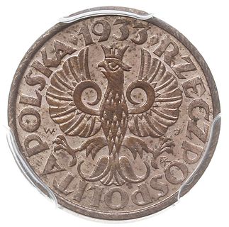 1 grosz 1933, Warszawa, Parchimowicz 101.h, moneta w pudełku PCGS z certyfikatem MS64RB, piękny, delikatna patyna