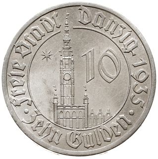 10 guldenów 1935, Berlin, Ratusz Gdański, Parchimowicz 69, drobne mikroryski, ale piękny egzemplarz, rzadkie