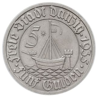 5 guldenów 1935, Berlin, Koga, Parchimowicz 68, moneta w pudełku PCGS z certyfikatem MS 62, bardzo ładne