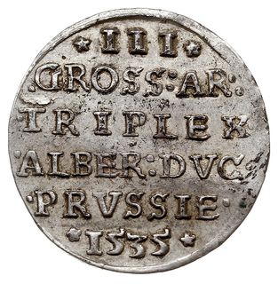 trojak 1535, Królewiec, odmiana napisu PRVSS, Iger Pr.35.1.b, Bahrf. 1150, lekko ugięty, ale ładnie zachowany