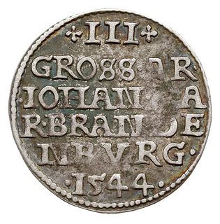 trojak 1544, Kostrzyń, Iger Kr.44.1. (R3), ale odmiana napisu ...ET.ST nie notowana w katalogu, Bahrf. 1233, rzadki, patyna