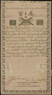 5 złotych polskich 8.06.1794, seria N.B.1 9434, widoczny znak wodny producenta papieru Pieter de Vries & Comp”, Lucow 3 (R3), Miłczak A1a2