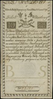 10 złotych polskich 8.06.1794, seria C 29103, widoczny znak wodny producenta papieru Pieter de Vries & Comp”, Lucow 19 (R3), Miłczak A2, pięknie zachowane