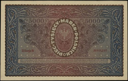5.000 marek polskich 7.02.1920, seria II-R, numeracja 545295, Lucow 416 (R3), Miłczak 31a, pięknie zachowane