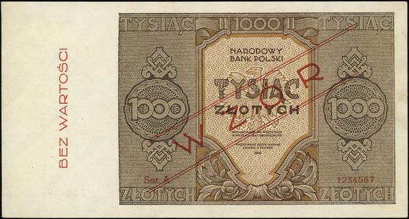 1.000 złotych 1945, seria A 1234567, WZÓR, Lucow 1148 (R6), Miłczak’05 - patrz 120, Miłczak’12 120Wc, rzadkie