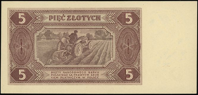 5 złotych 1.07.1948, seria BB 4366293, Lucow 1246b (R4), Miłczak 135c