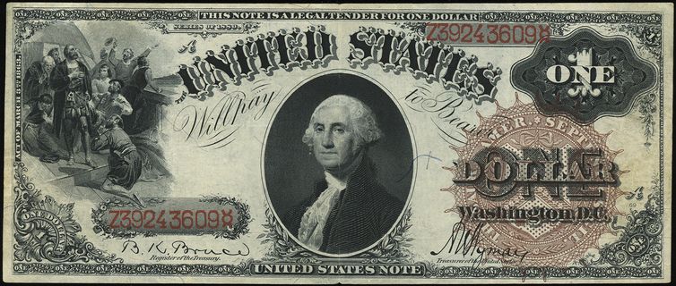 Legal Tender Note, 1 dolar 1880, seria A, numeracja Z39243609, podpisy Bruce i Wyman, Fr. 30, rzadki, na stronie odwrotnej adnotacja