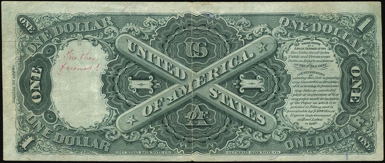 Legal Tender Note, 1 dolar 1880, seria A, numeracja Z39243609, podpisy Bruce i Wyman, Fr. 30, rzadki, na stronie odwrotnej adnotacja